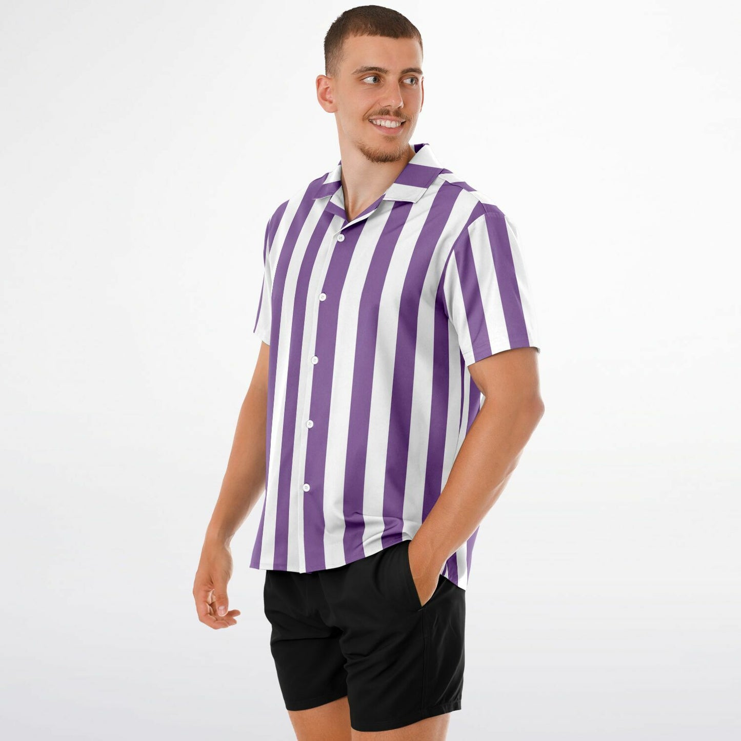 'Beachboy Orchid' Striped Short Sleeve Button-Down Shirt