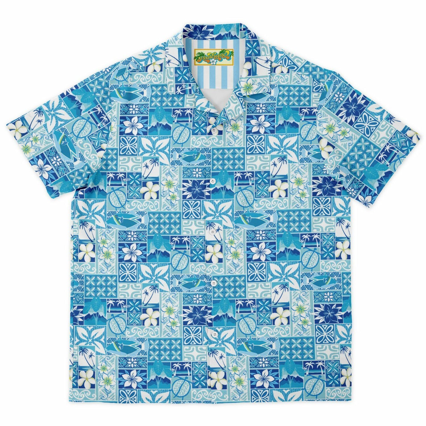 'Blue Motif' Short Sleeve Button-Down Shirt