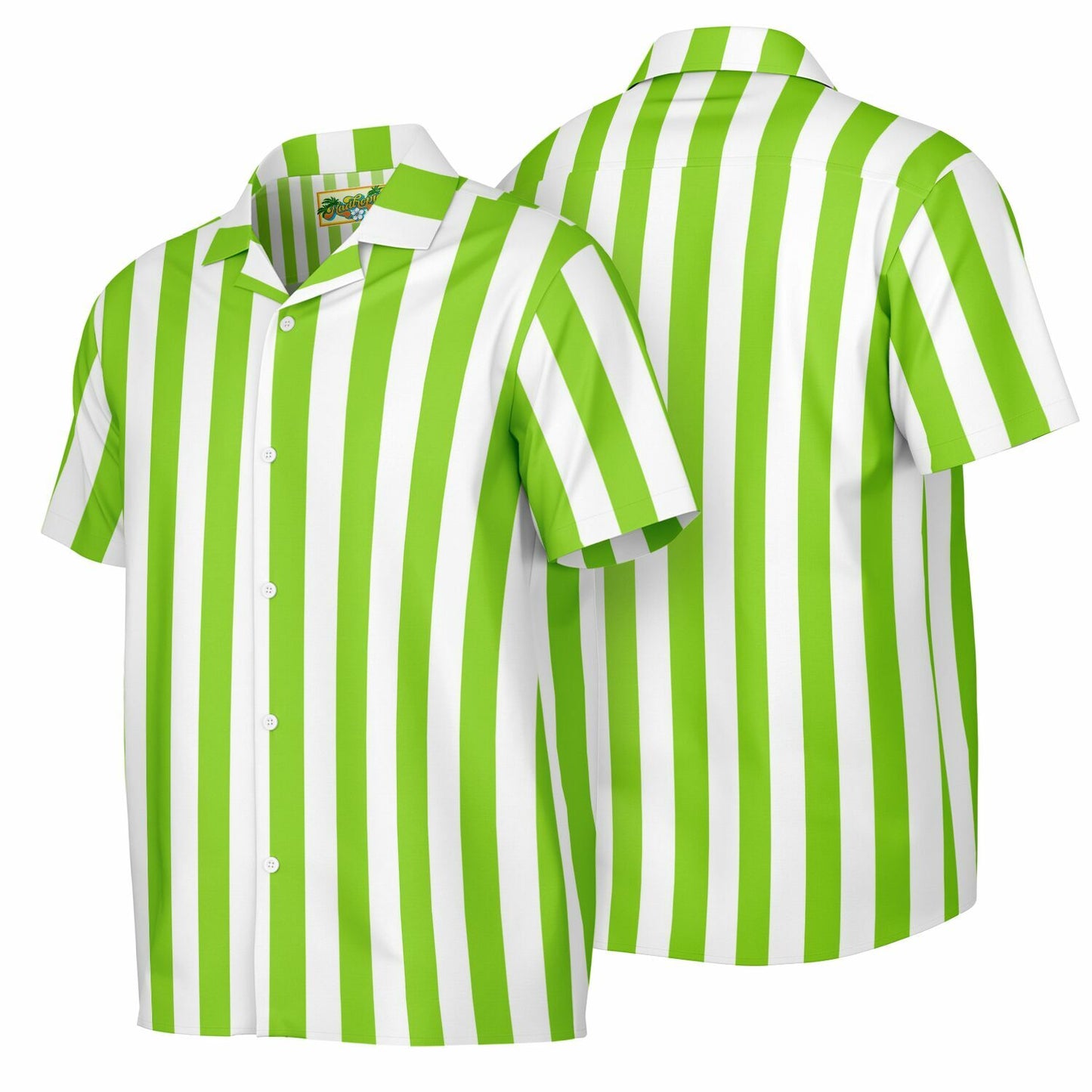'Beachboy Green' Striped Short Sleeve Button-Down Shirt