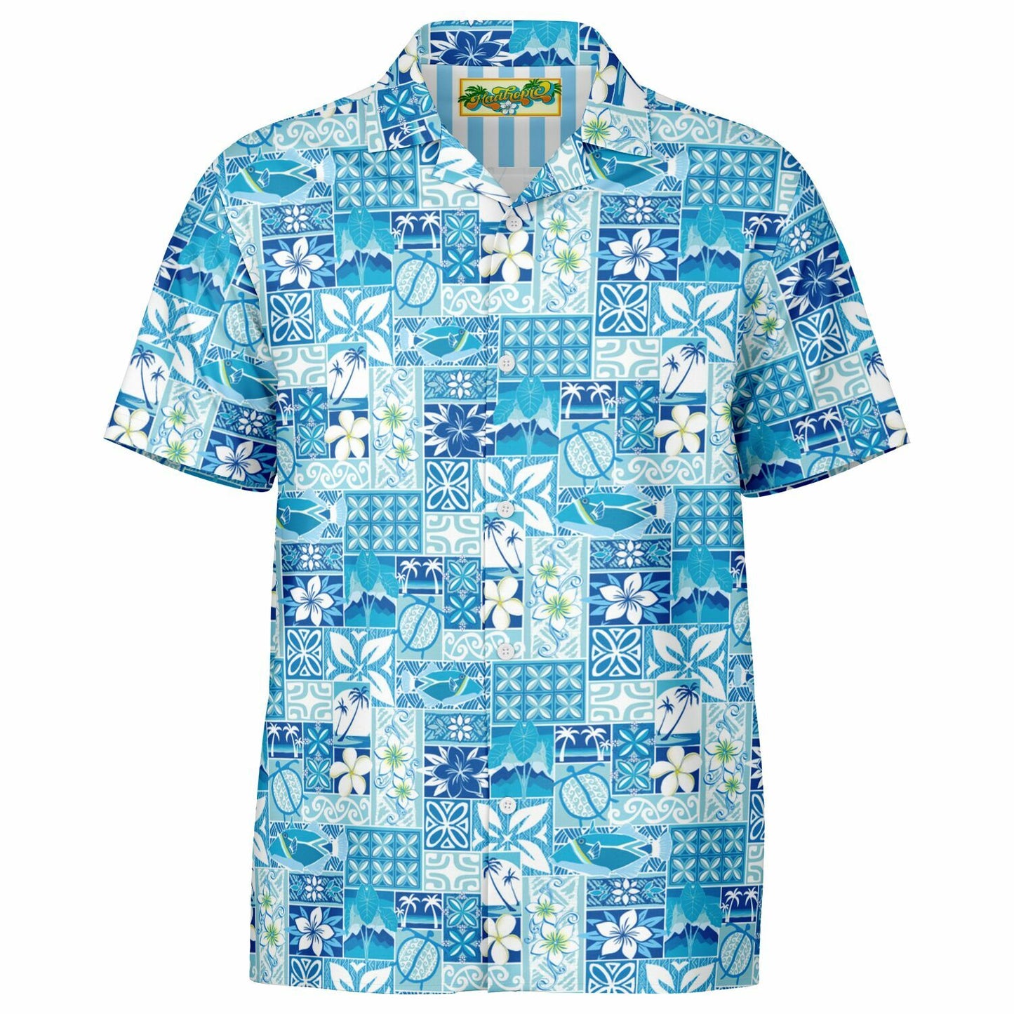 'Blue Motif' Short Sleeve Button-Down Shirt