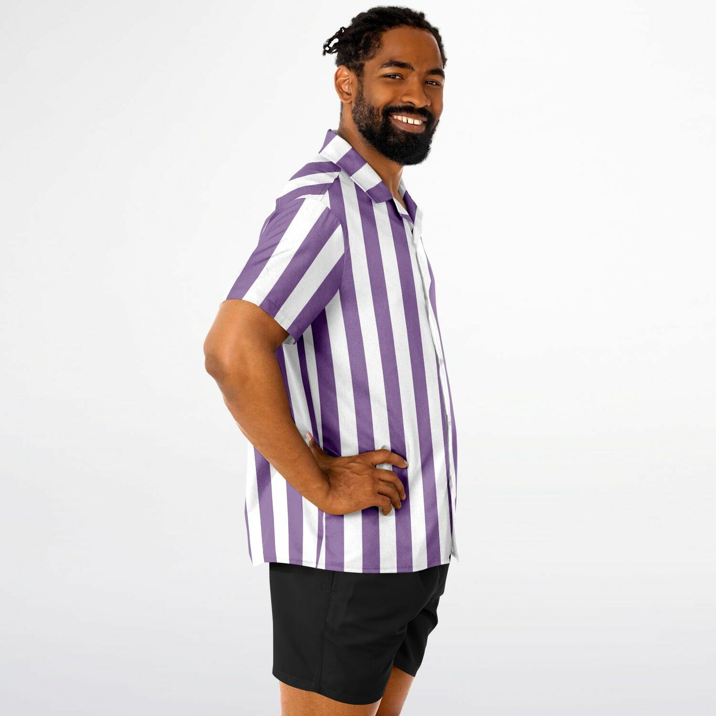 'Beachboy Orchid' Striped Short Sleeve Button-Down Shirt