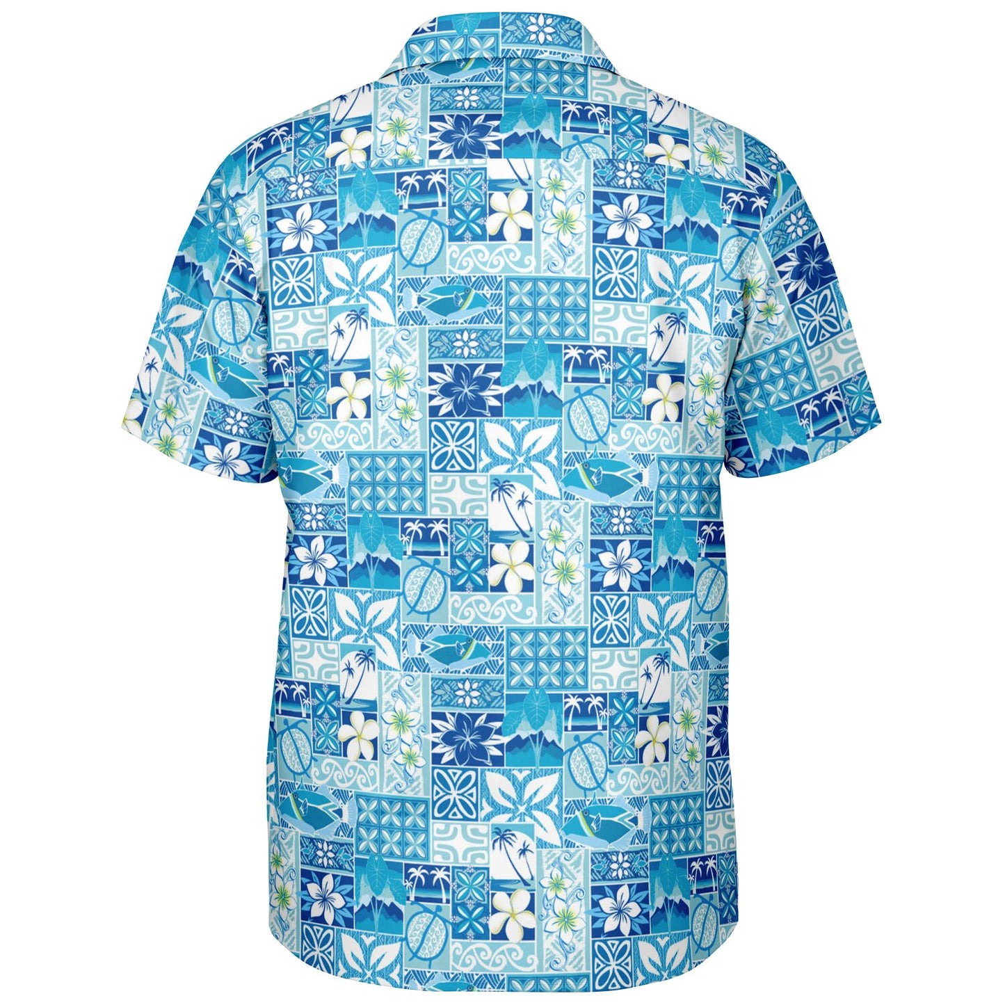 'Blue Motif' Short Sleeve Button-Down Shirt