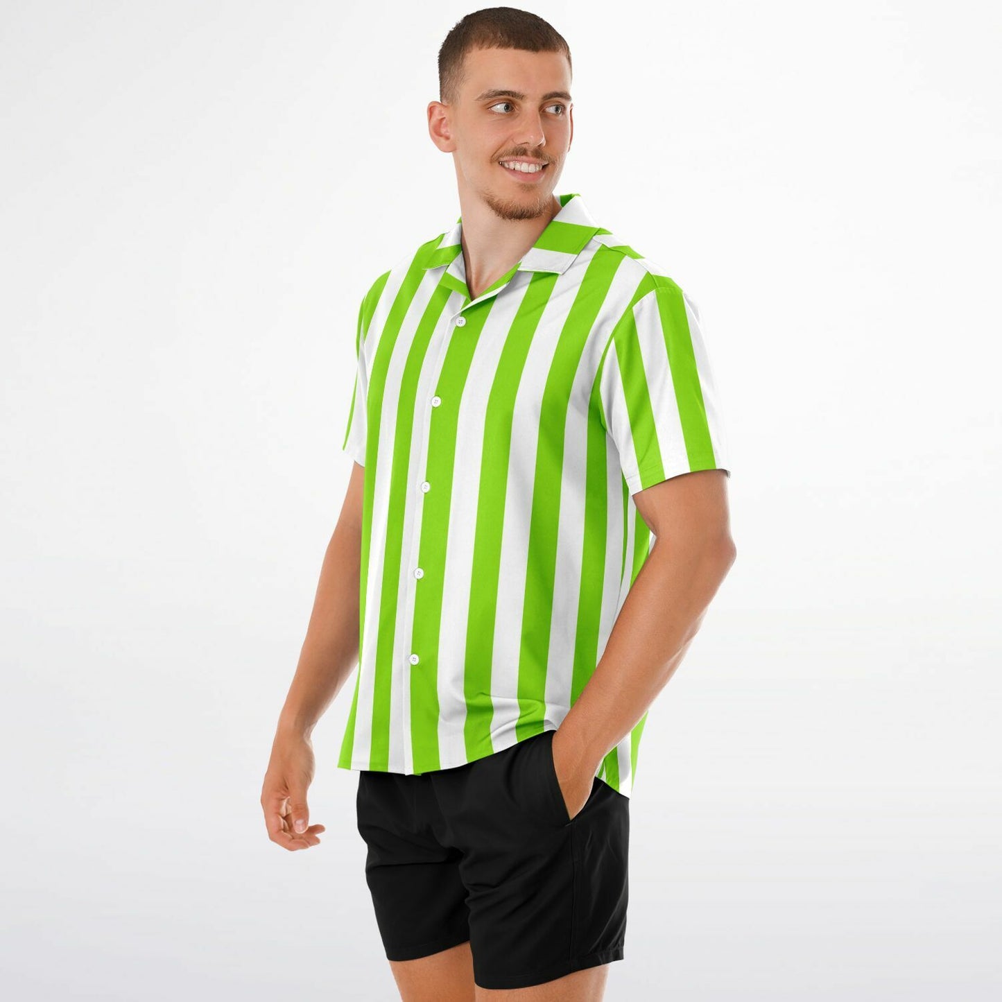 'Beachboy Green' Striped Short Sleeve Button-Down Shirt