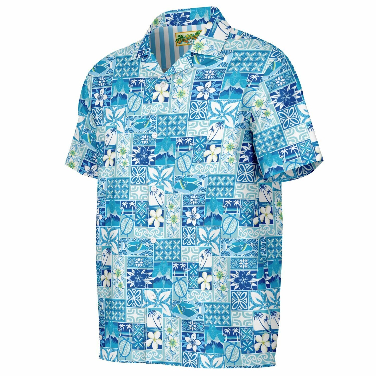'Blue Motif' Short Sleeve Button-Down Shirt