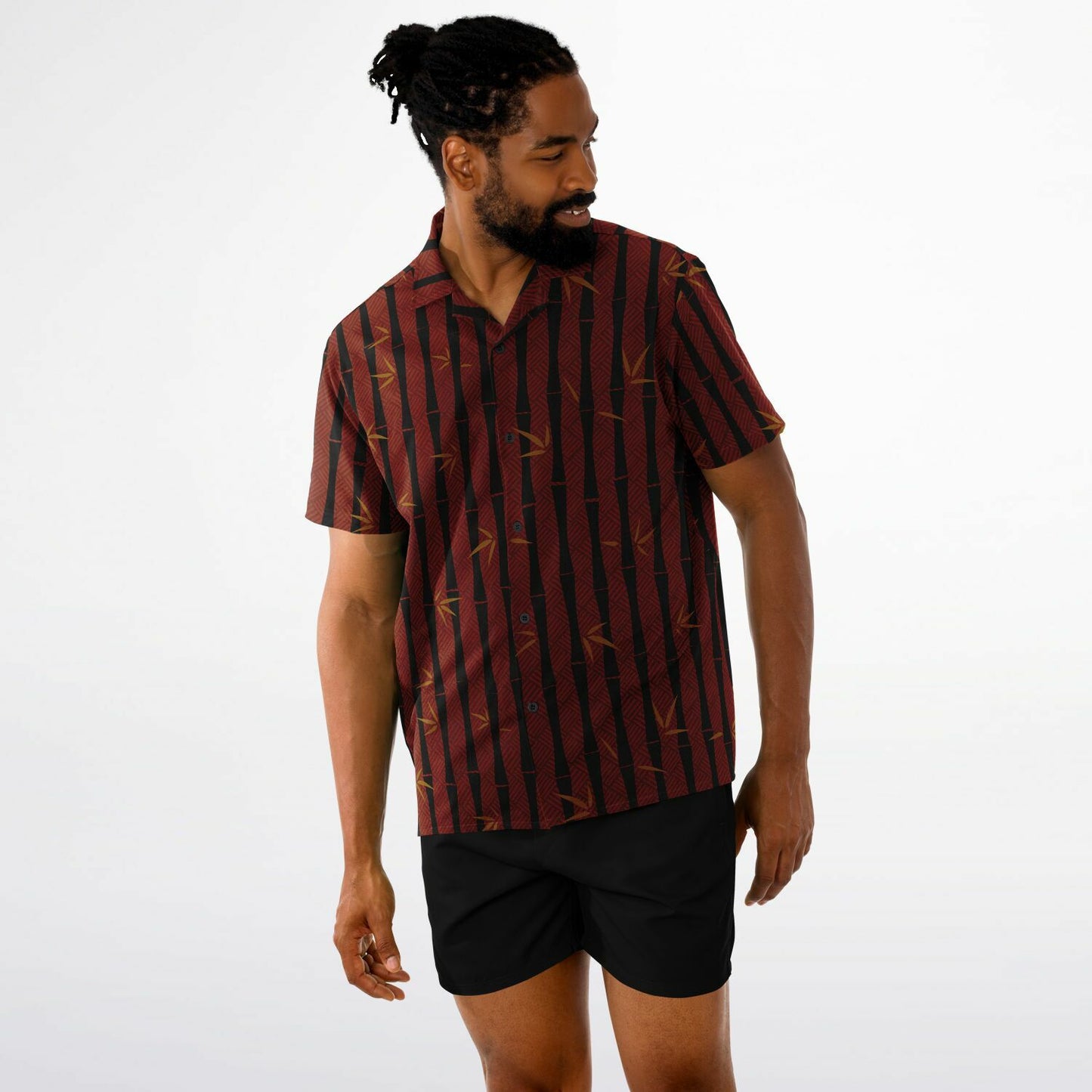 'Bamboo Black' Short Sleeve Button-Down Shirt