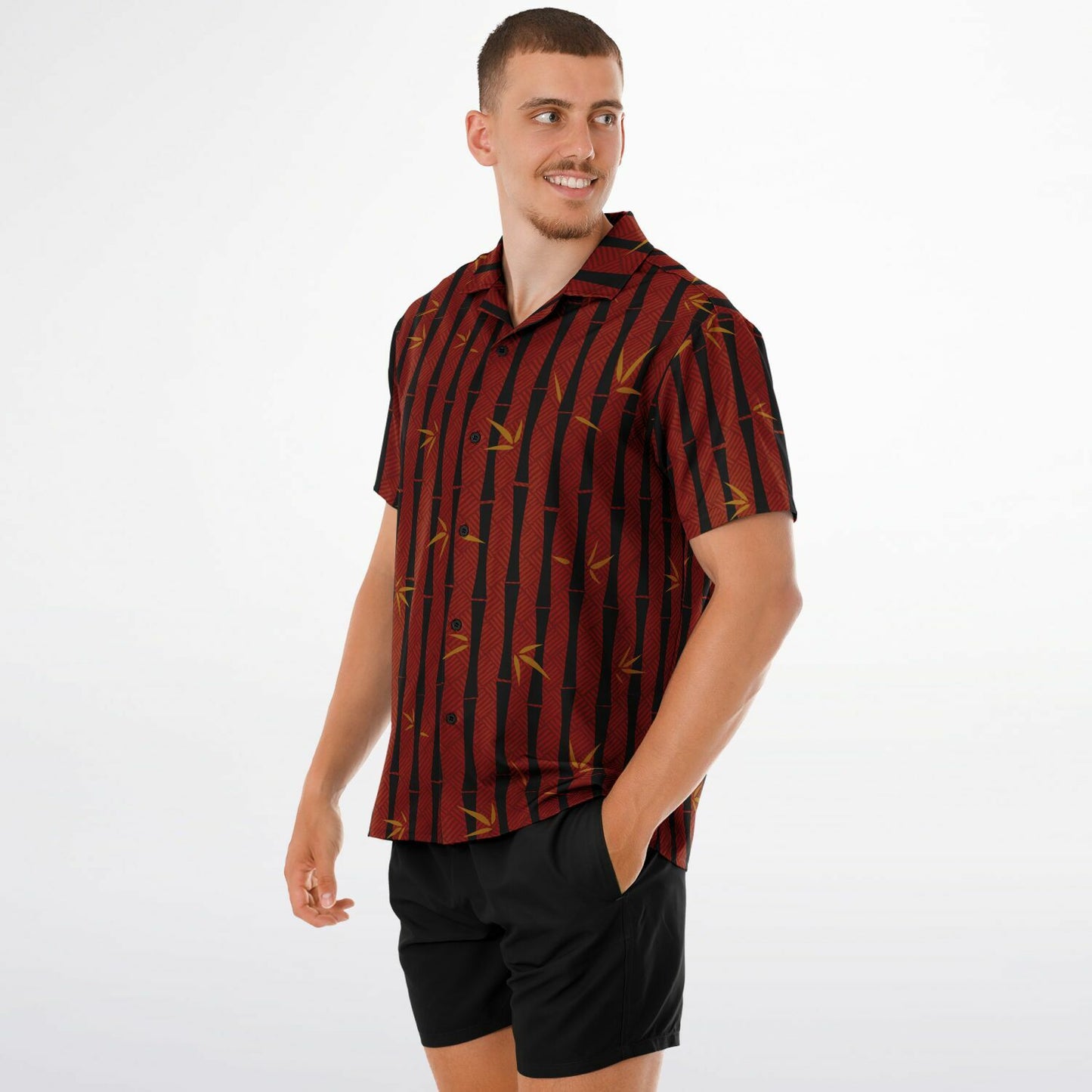 'Bamboo Black' Short Sleeve Button-Down Shirt