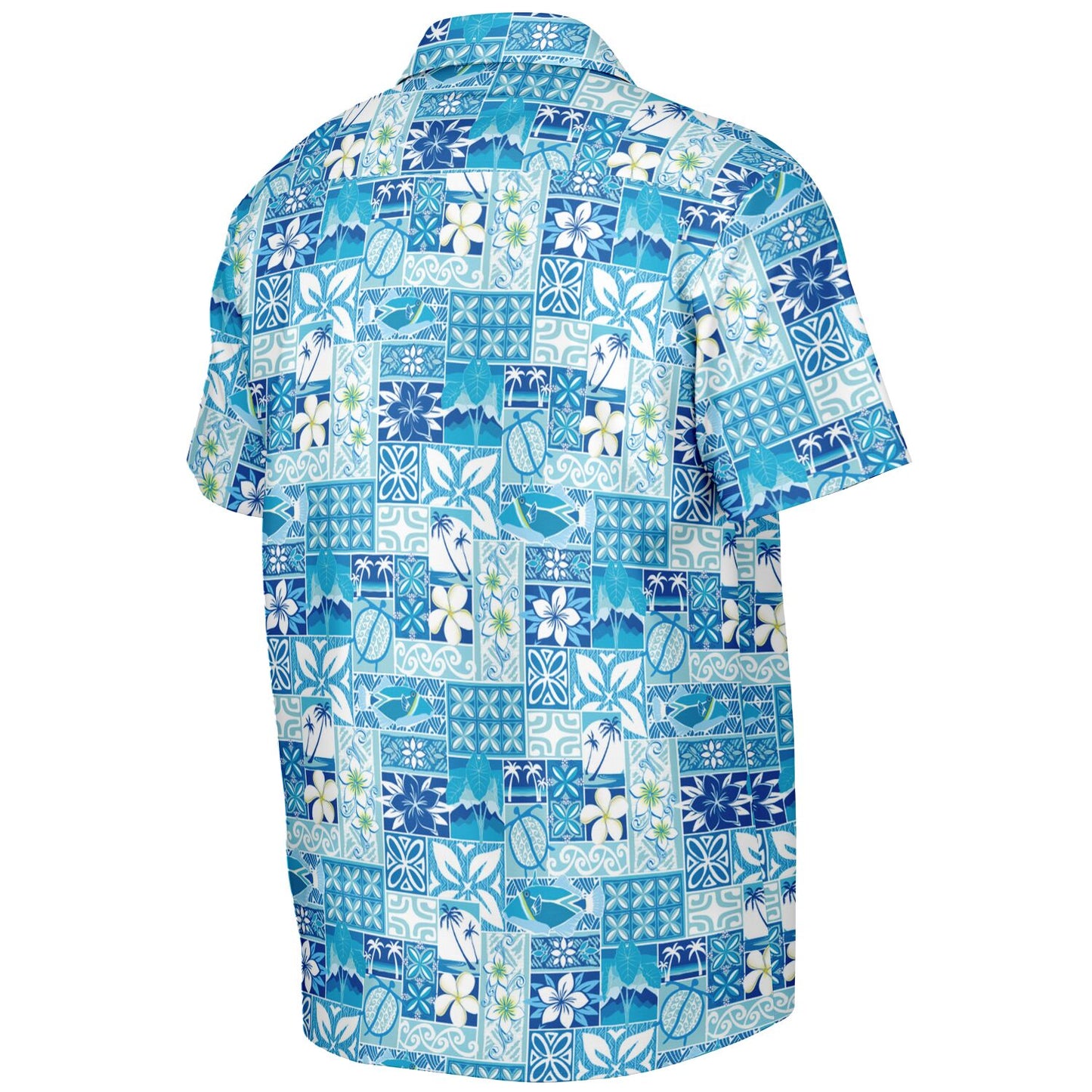 'Blue Motif' Short Sleeve Button-Down Shirt