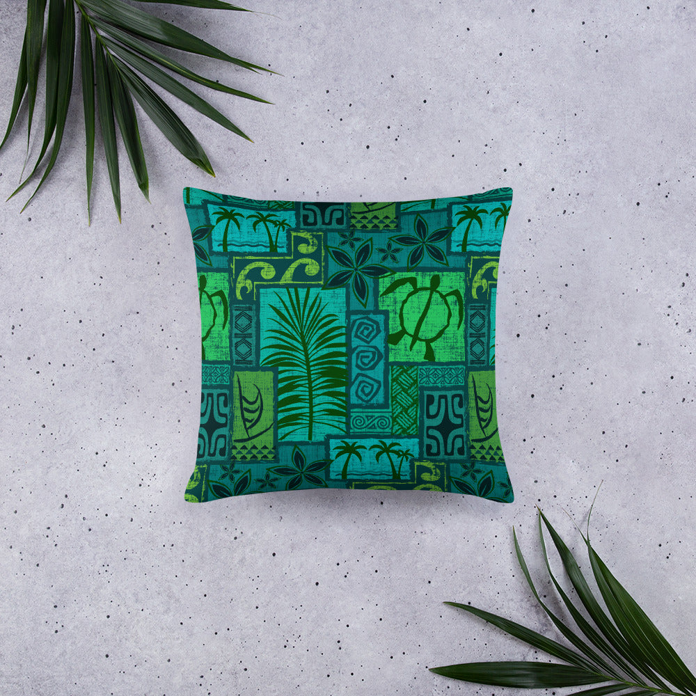 Moku Malihini on Blue Basic Pillow