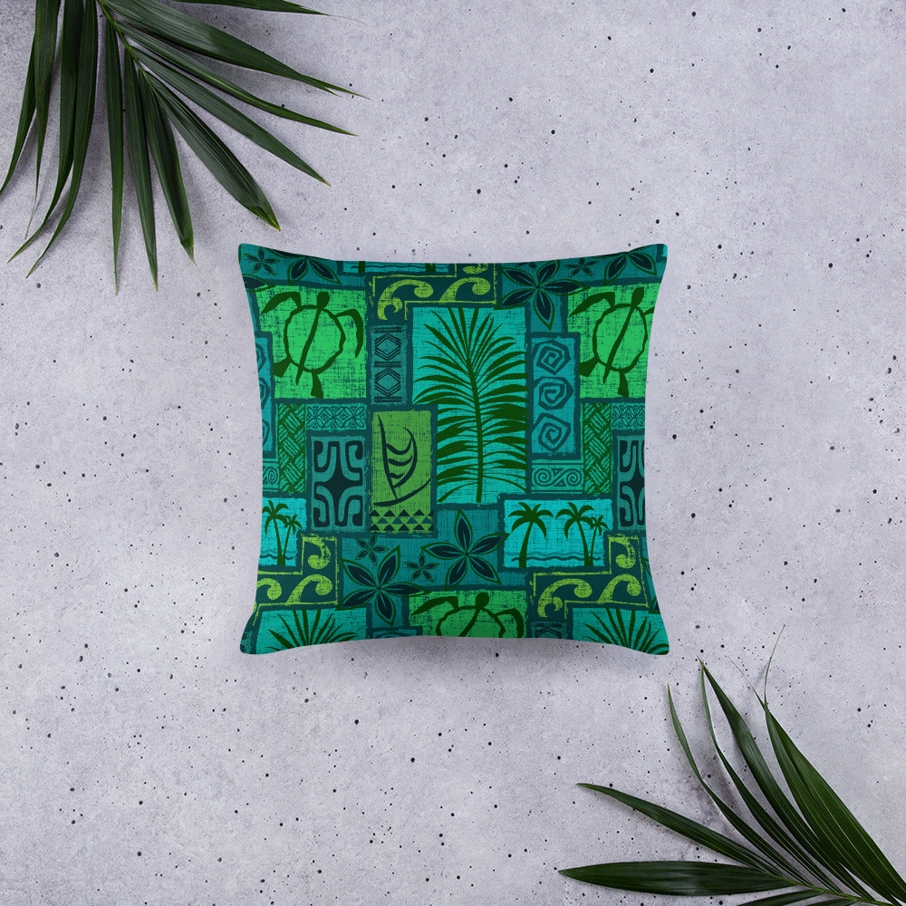 Moku Malihini on Blue Basic Pillow