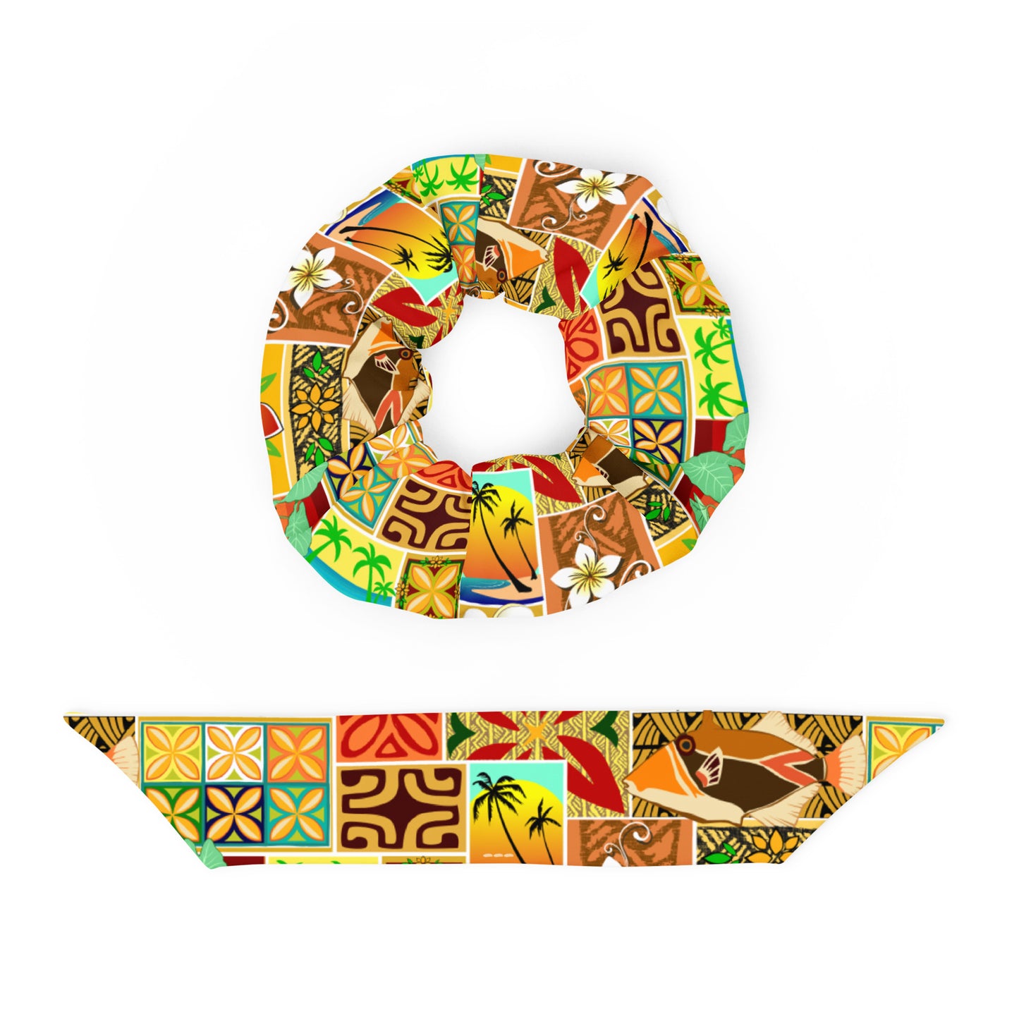 Hawaiian Motif Recycled Scrunchie