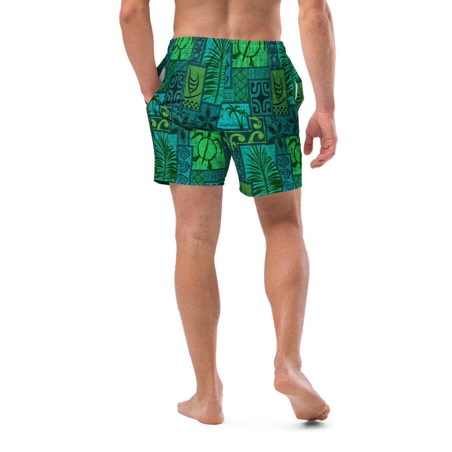 Moku Malihini on blue Men's swim trunks
