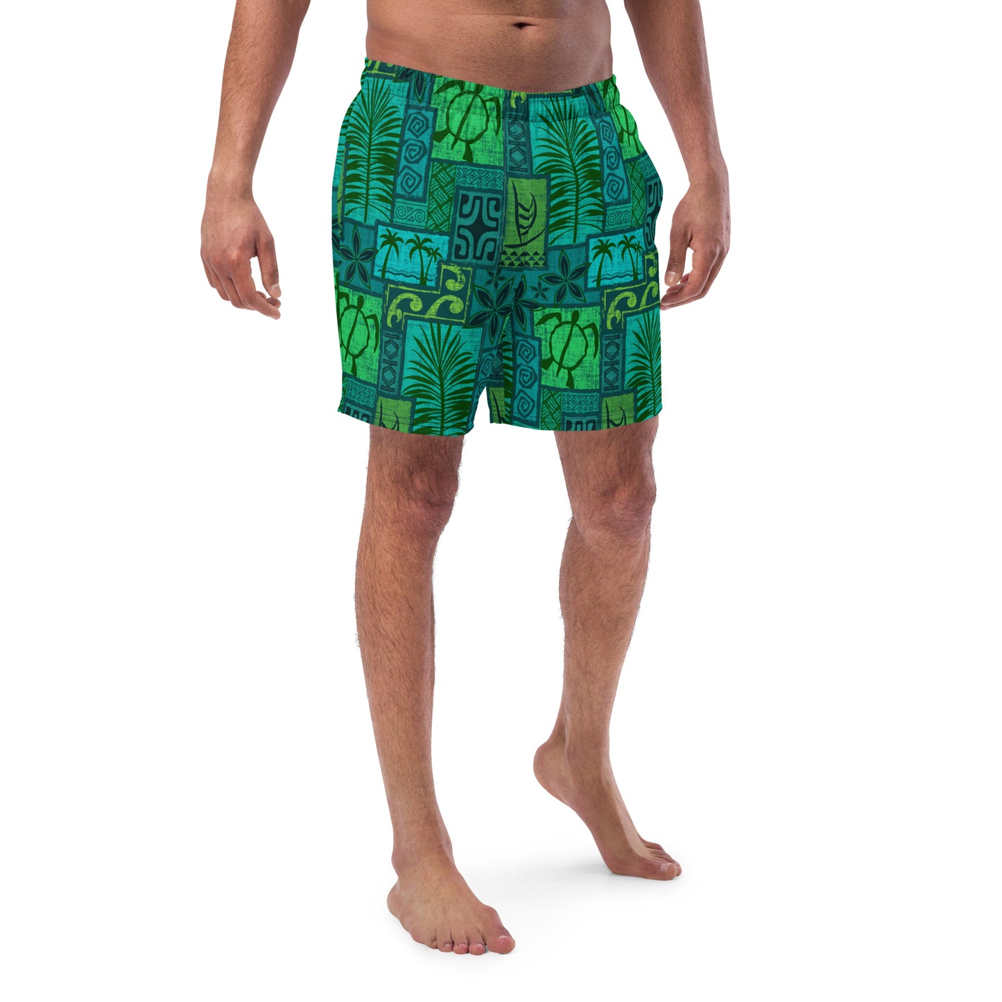 Moku Malihini on blue Men's swim trunks