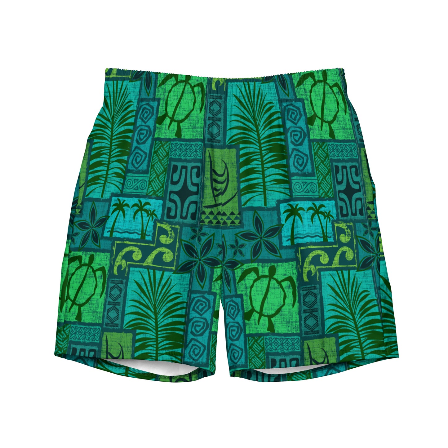 Moku Malihini on blue Men's swim trunks