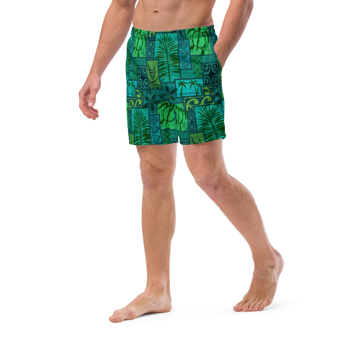 Moku Malihini on blue Men's swim trunks