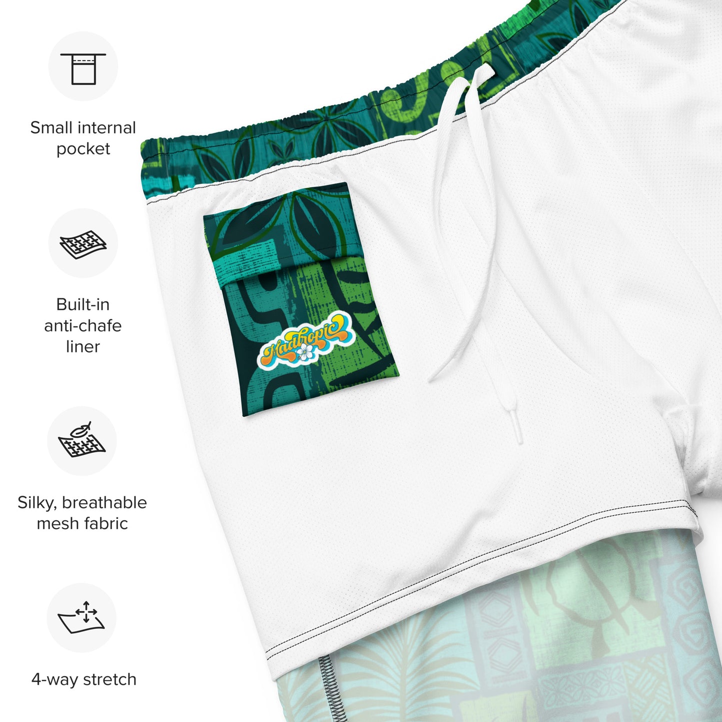 Moku Malihini on blue Men's swim trunks