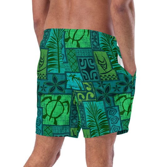 Moku Malihini on blue Men's swim trunks