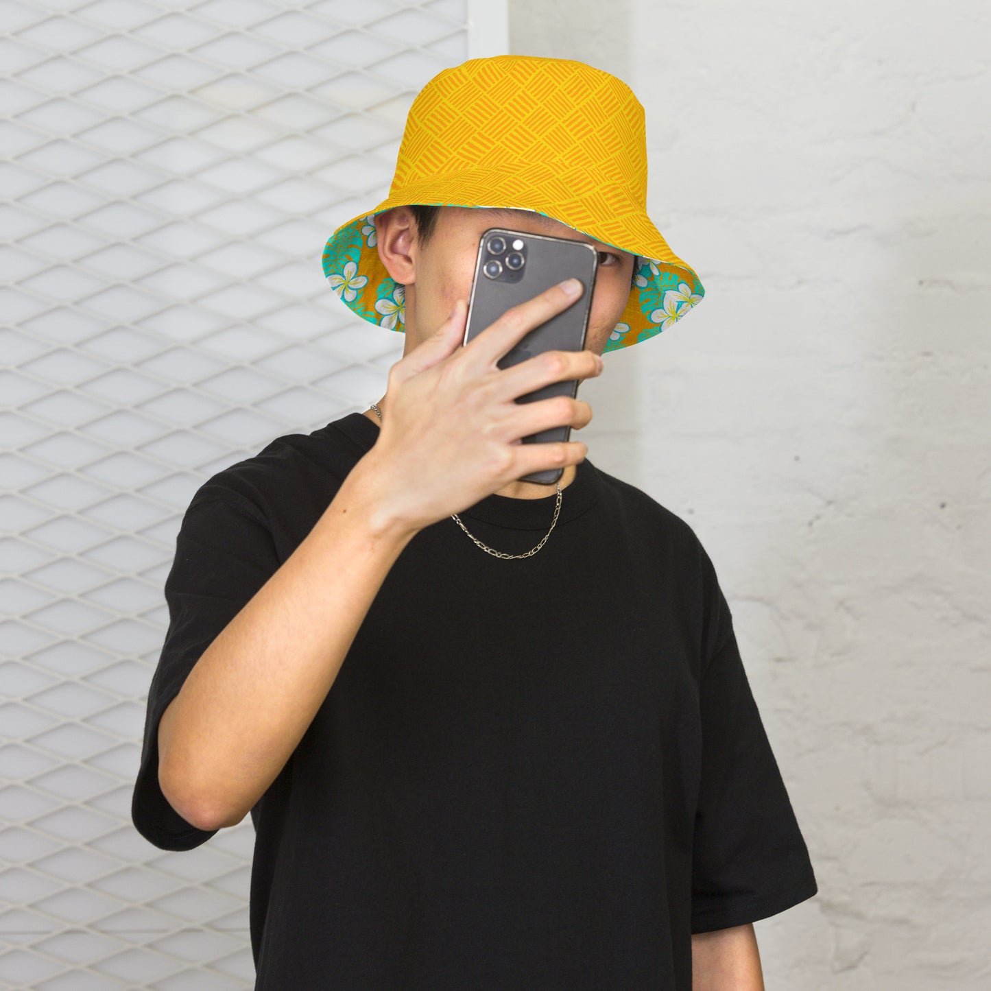 Get Tropical Orange Peel Weave Reversible bucket hat
