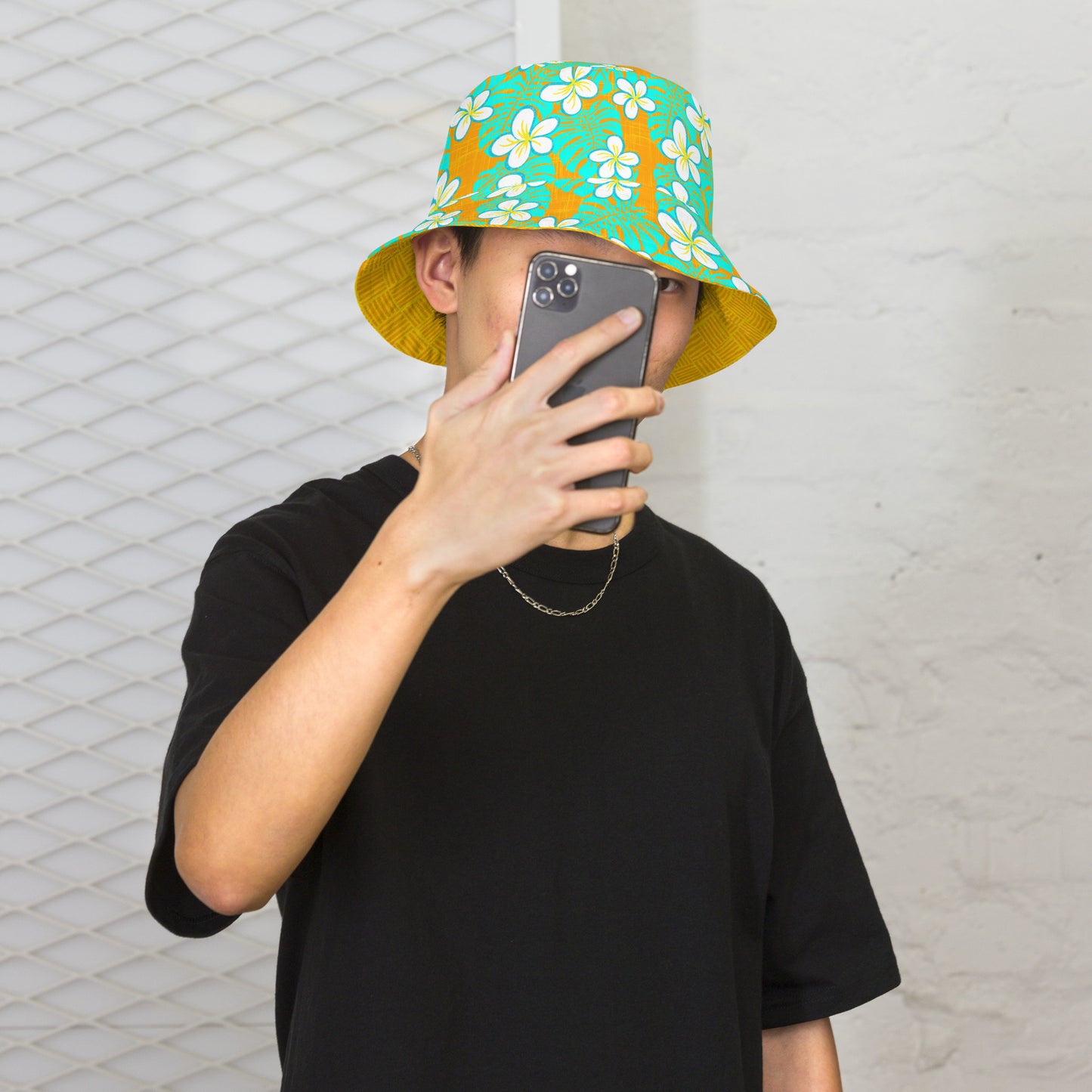Get Tropical Orange Peel Weave Reversible bucket hat