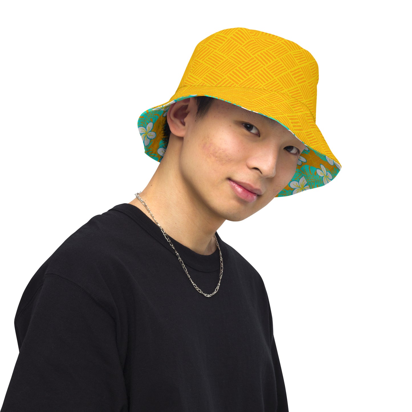 Get Tropical Orange Peel Weave Reversible bucket hat