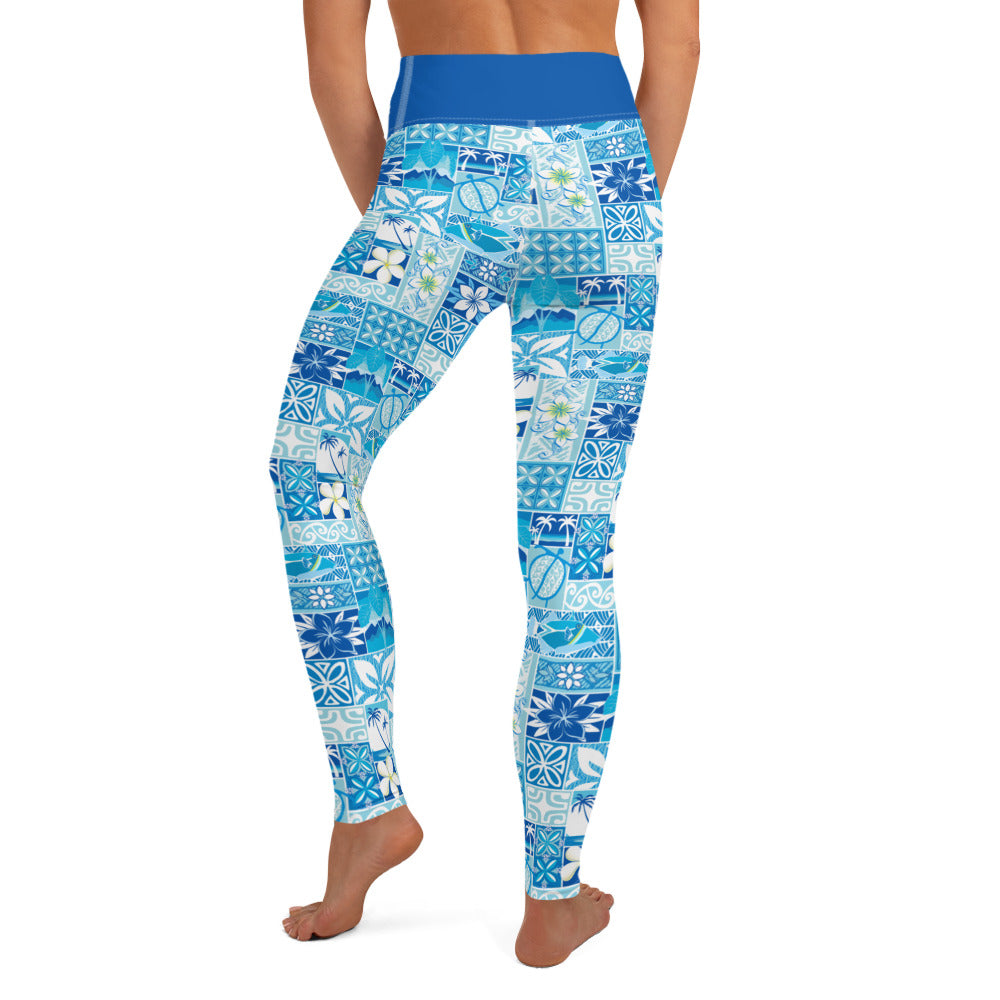 Blue Hawaiian Motif Yoga Leggings
