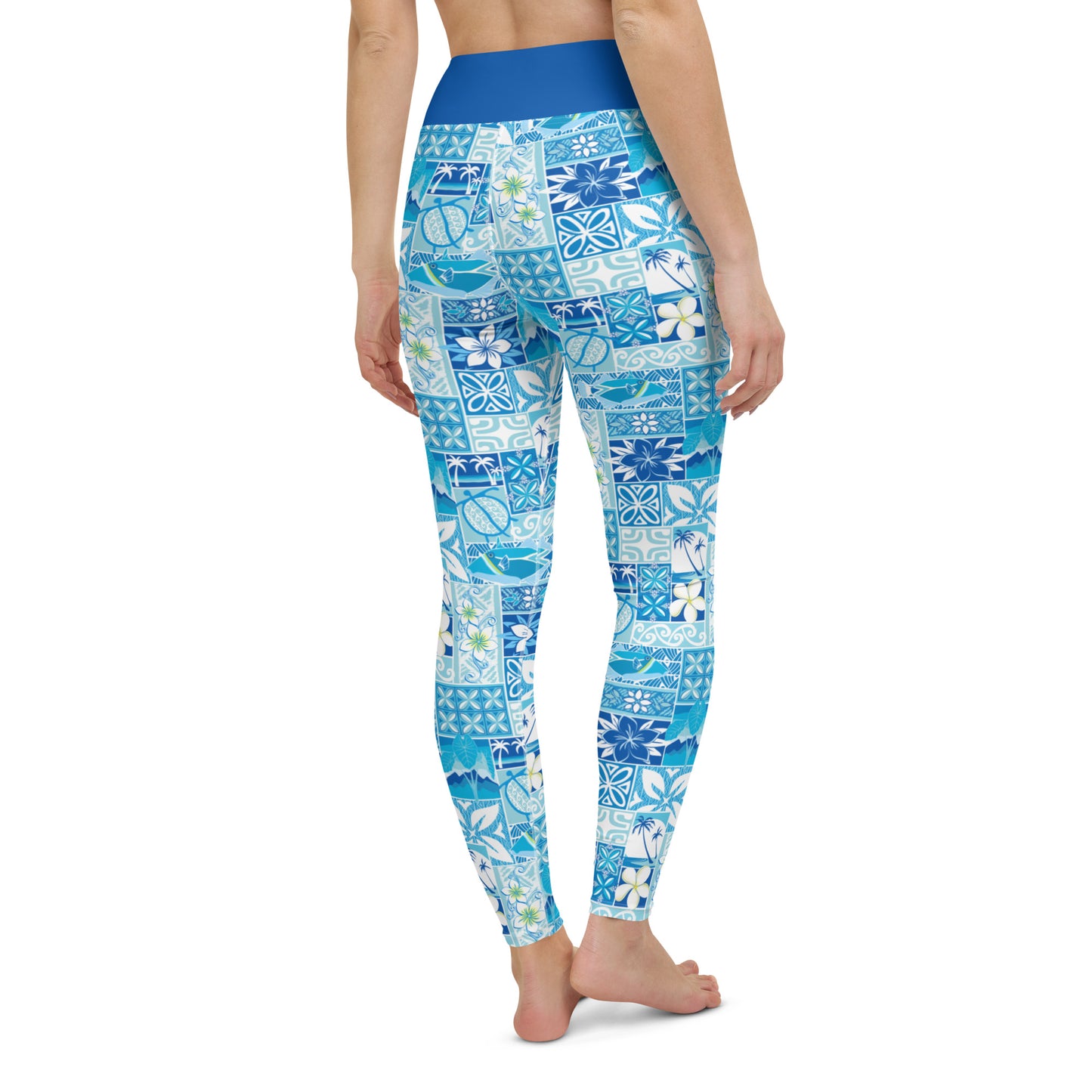Blue Hawaiian Motif Yoga Leggings