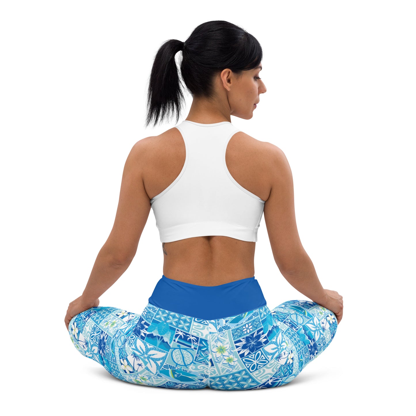 Blue Hawaiian Motif Yoga Leggings