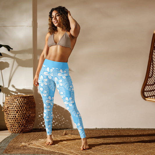 Pale Blue Garden Yoga Leggings