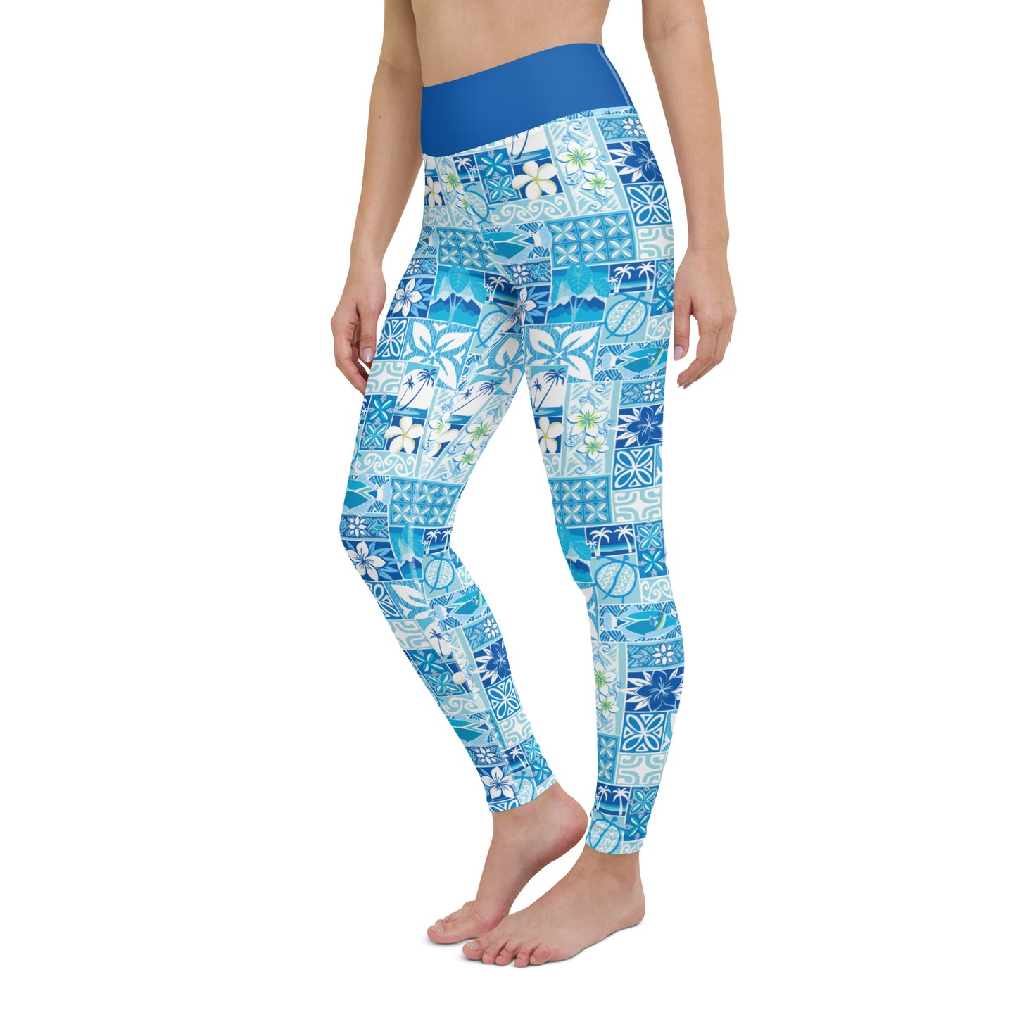 Blue Hawaiian Motif Yoga Leggings