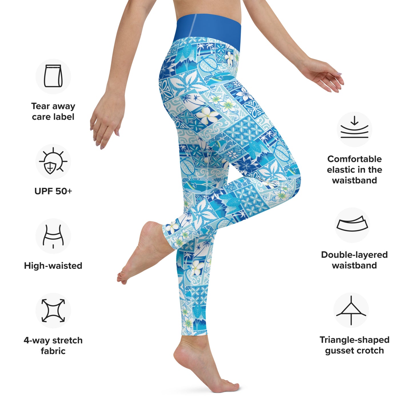 Blue Hawaiian Motif Yoga Leggings