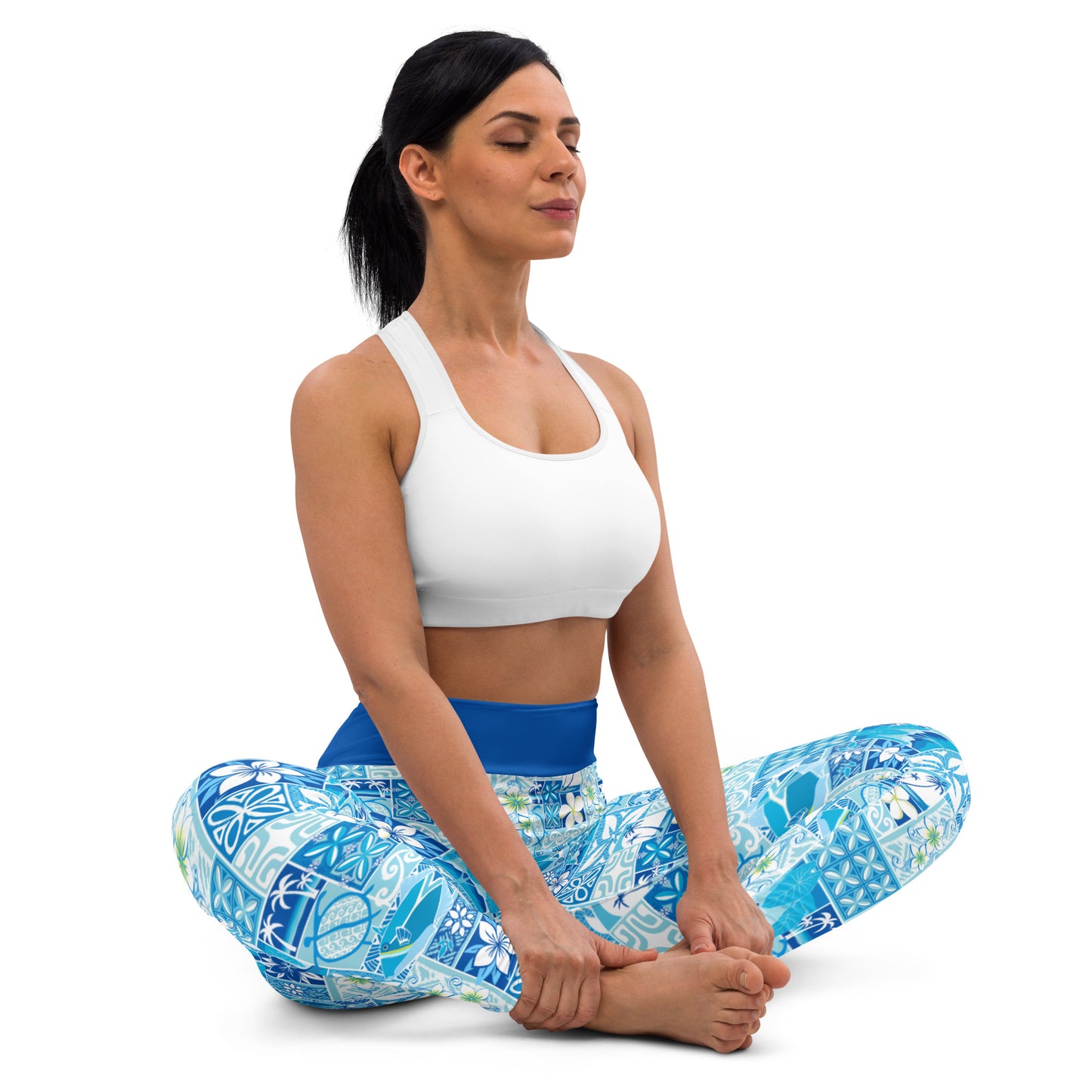 Blue Hawaiian Motif Yoga Leggings