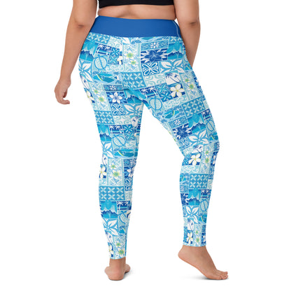 Blue Hawaiian Motif Yoga Leggings
