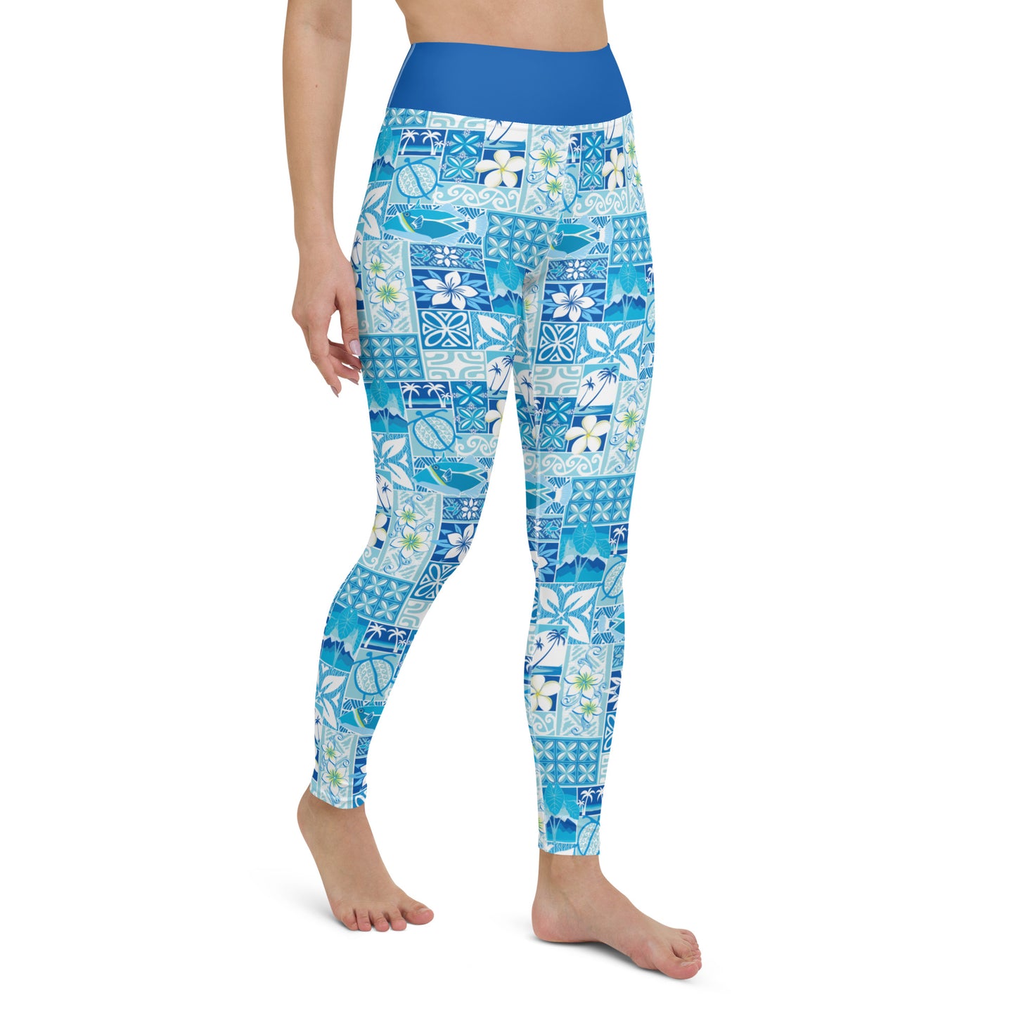 Blue Hawaiian Motif Yoga Leggings
