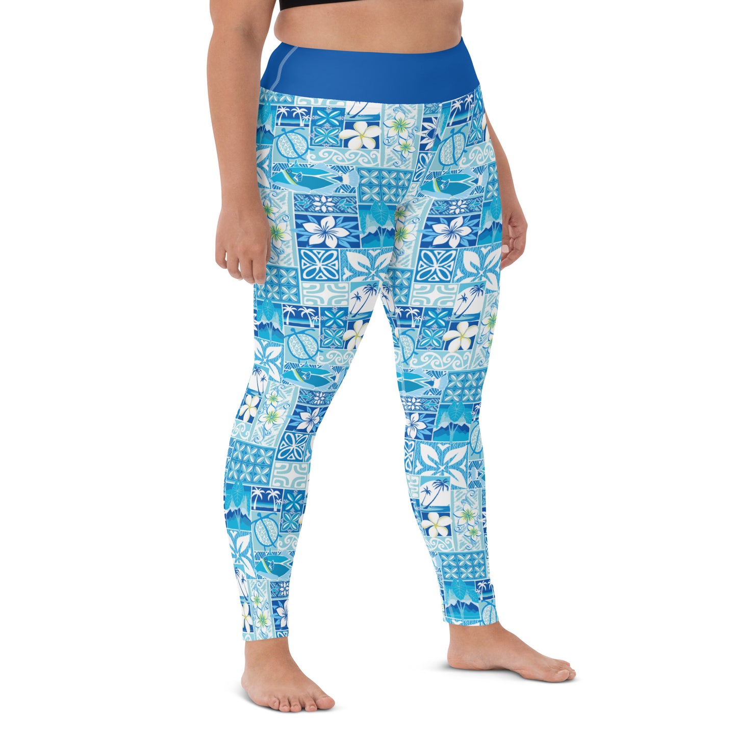 Blue Hawaiian Motif Yoga Leggings