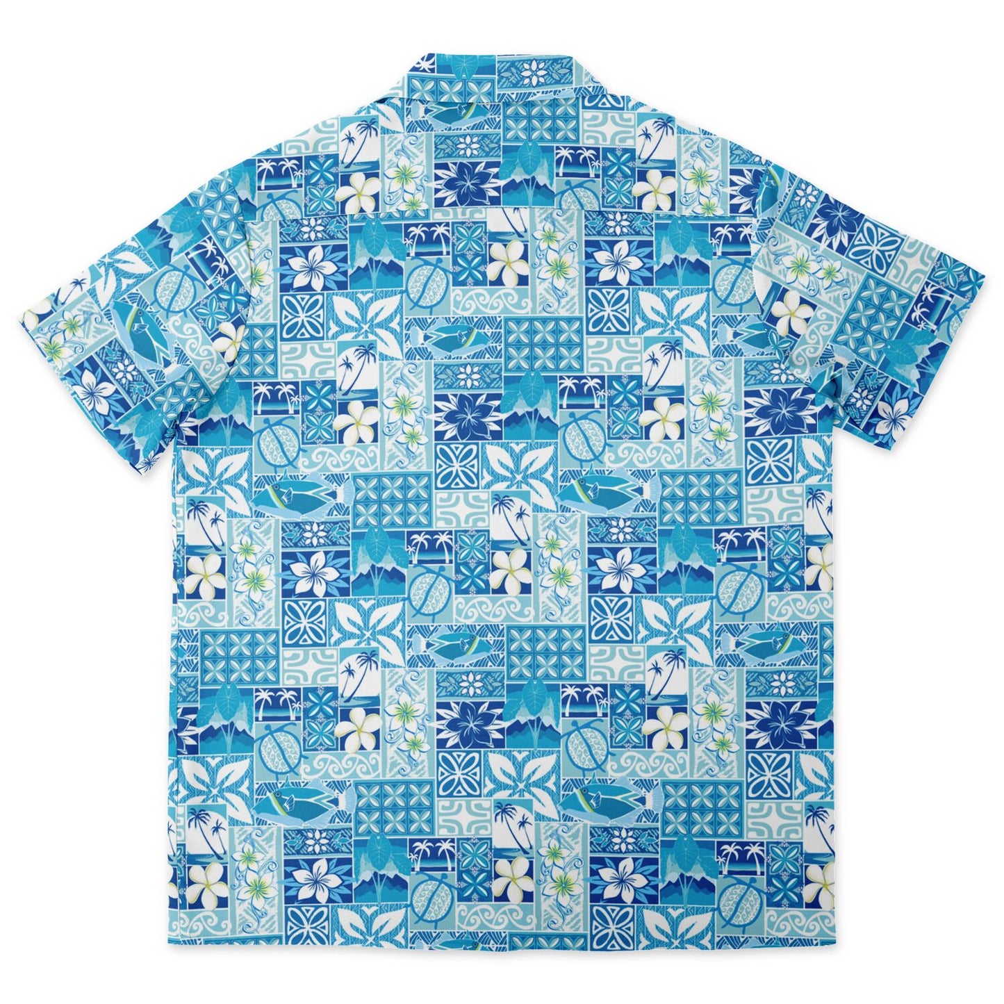 'Blue Motif' Short Sleeve Button-Down Shirt