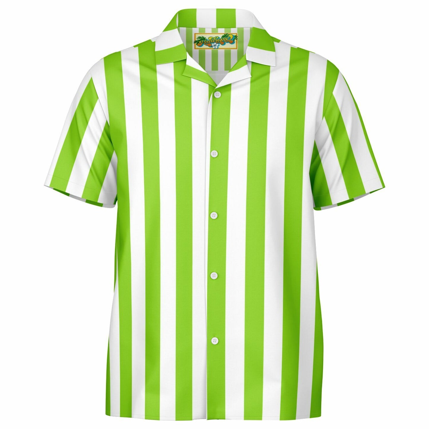 'Beachboy Green' Striped Short Sleeve Button-Down Shirt