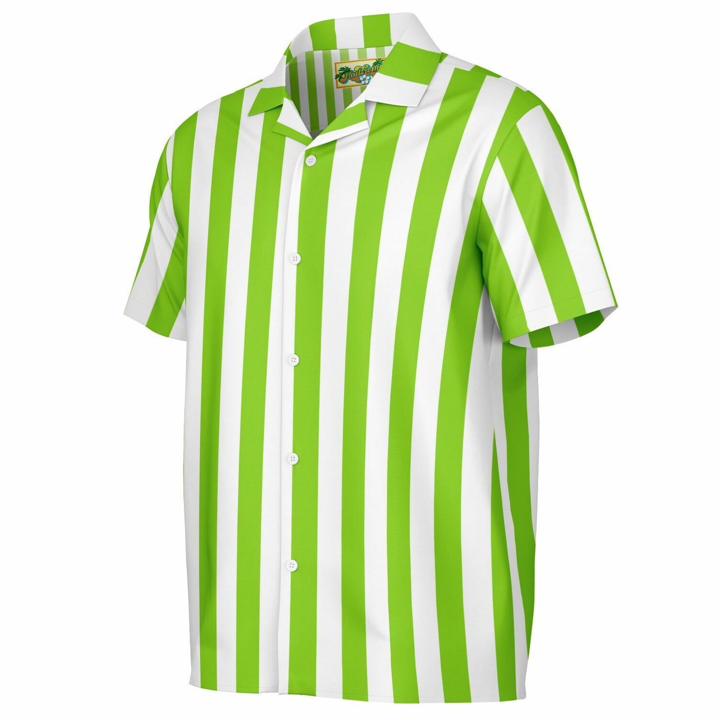 'Beachboy Green' Striped Short Sleeve Button-Down Shirt