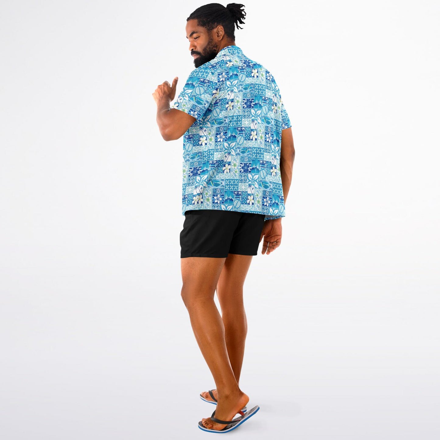 'Blue Motif' Short Sleeve Button-Down Shirt