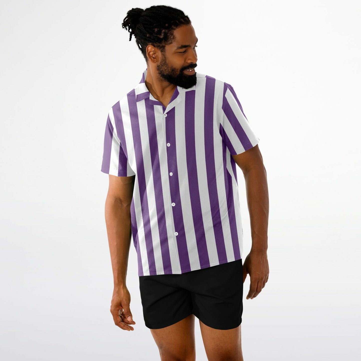 'Beachboy Orchid' Striped Short Sleeve Button-Down Shirt