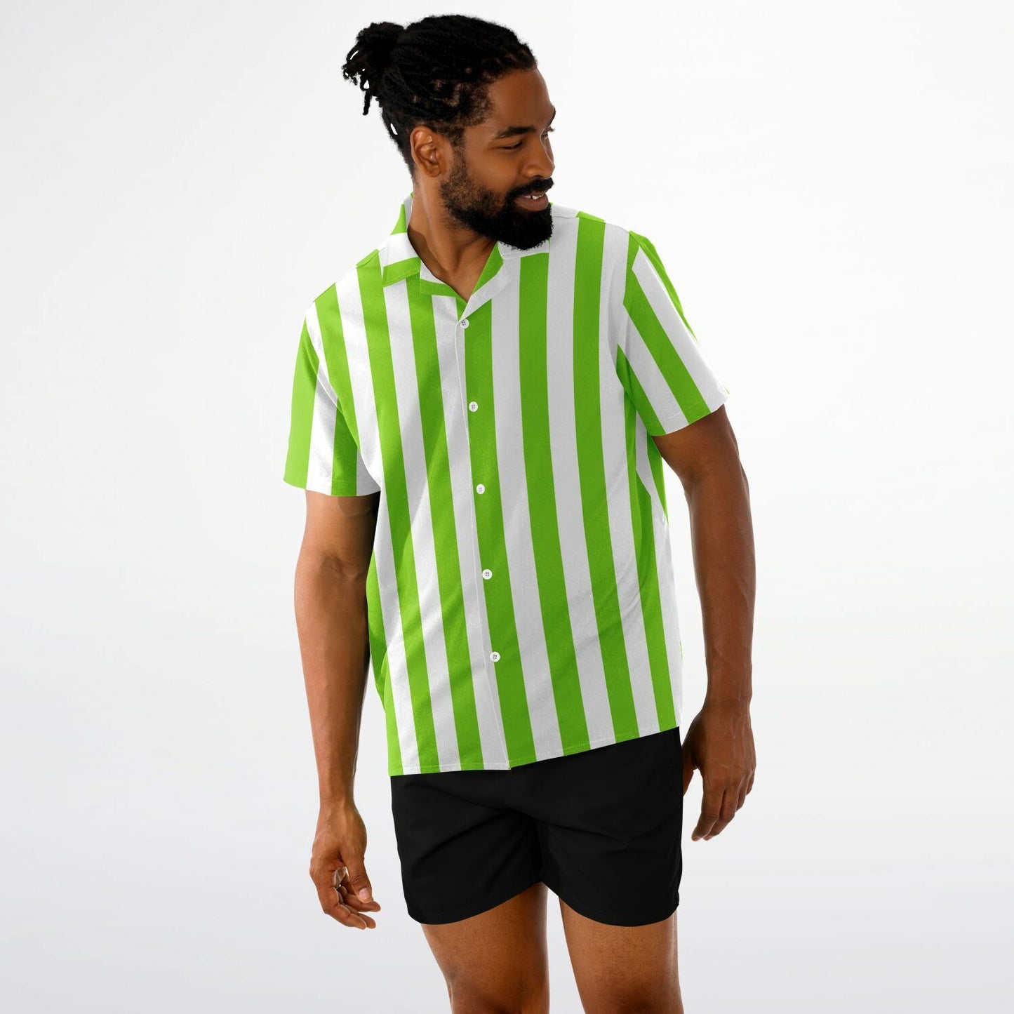 'Beachboy Green' Striped Short Sleeve Button-Down Shirt