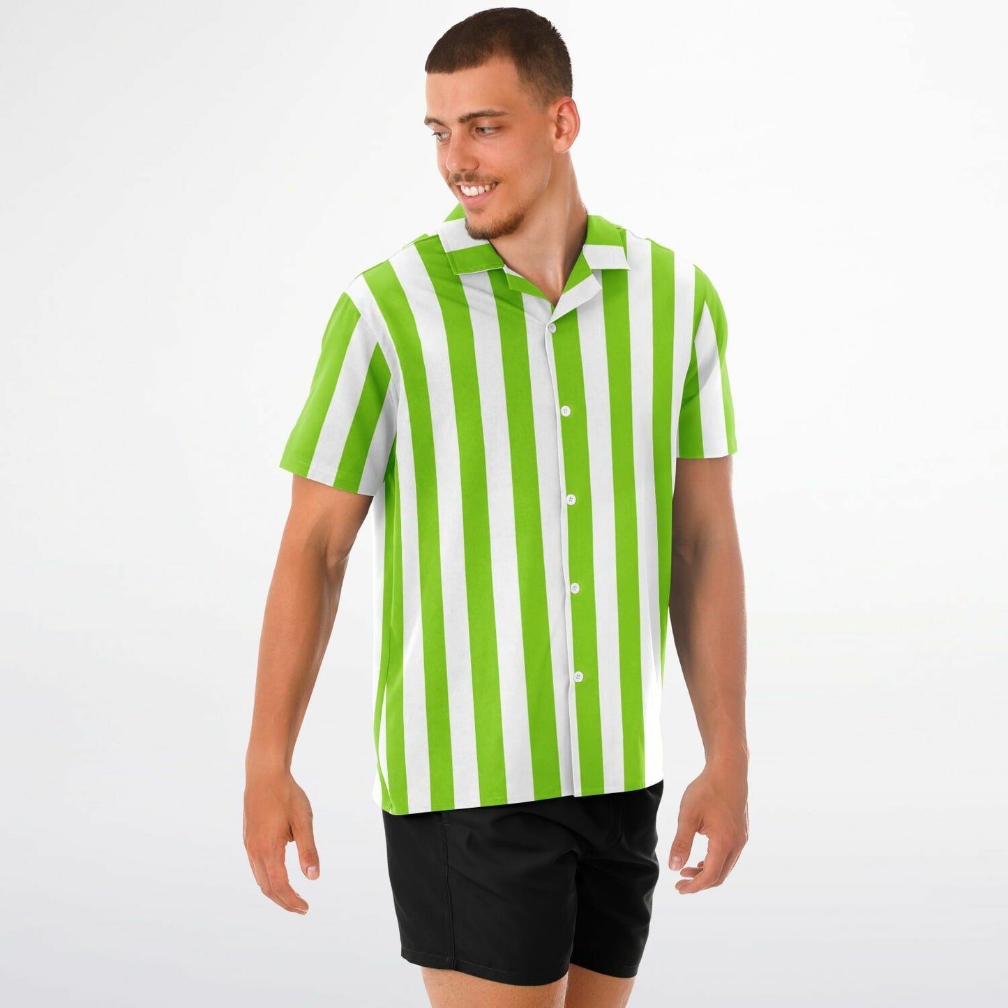 'Beachboy Green' Striped Short Sleeve Button-Down Shirt