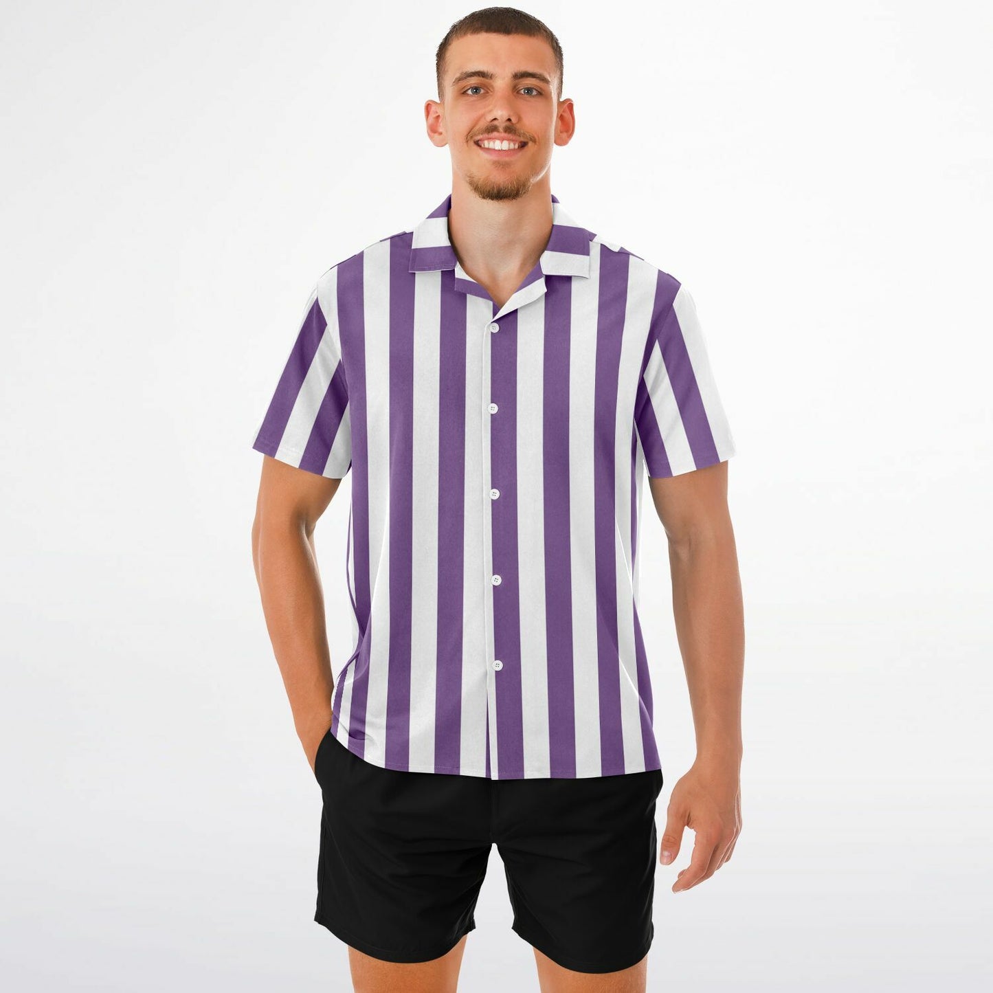 'Beachboy Orchid' Striped Short Sleeve Button-Down Shirt