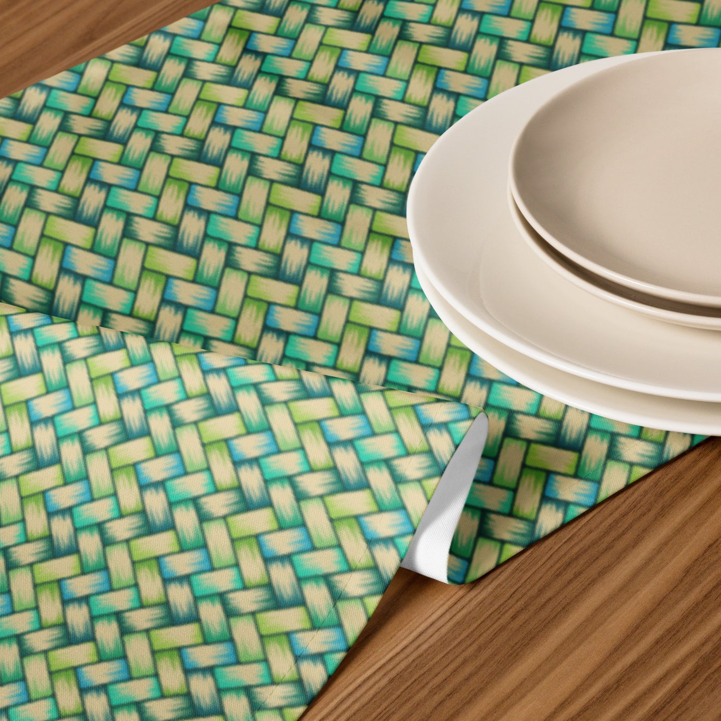 Green Palm Weave Table runner