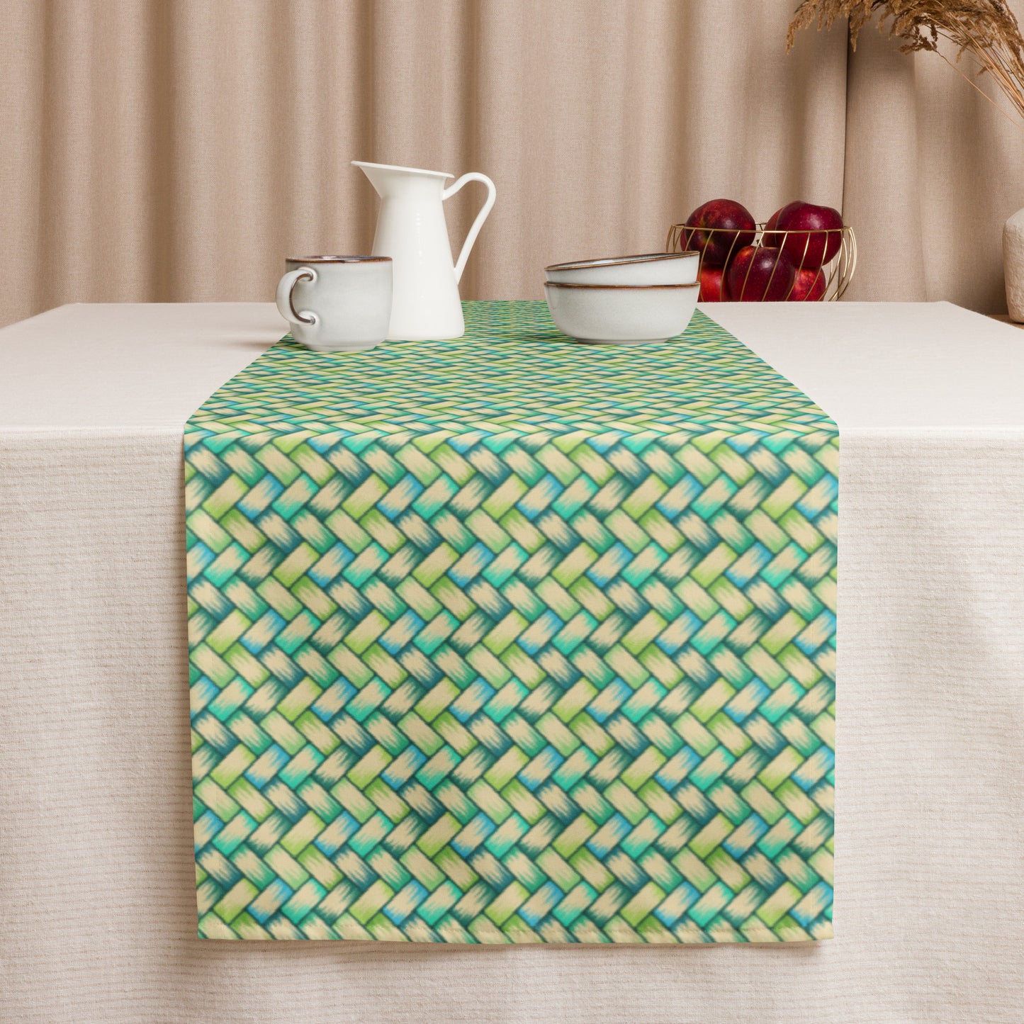 Green Palm Weave Table runner