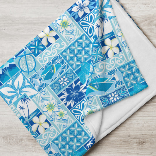 Blue Hawaiian Motif Throw Blanket
