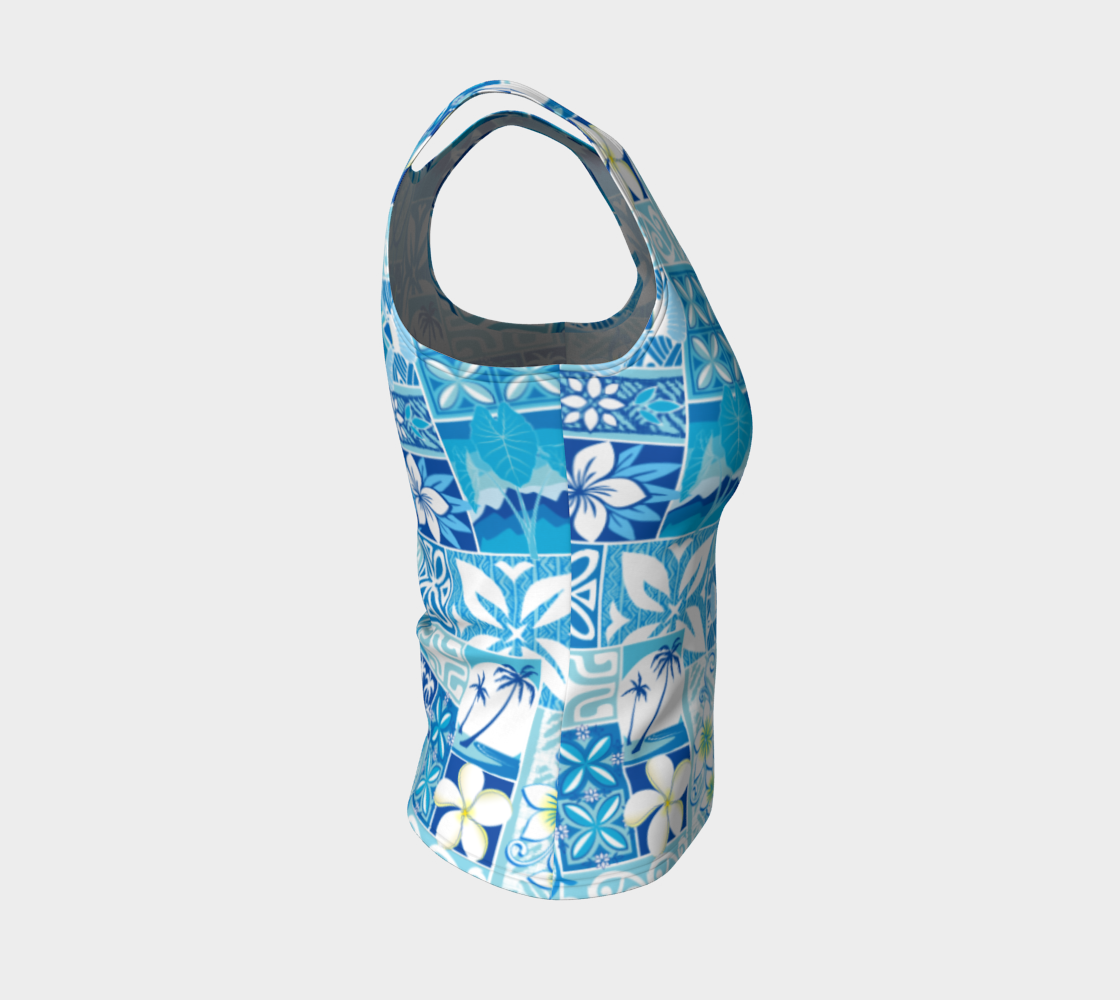 Blue Hawaiian Motif Fitted Tank - The Mad Tropic
