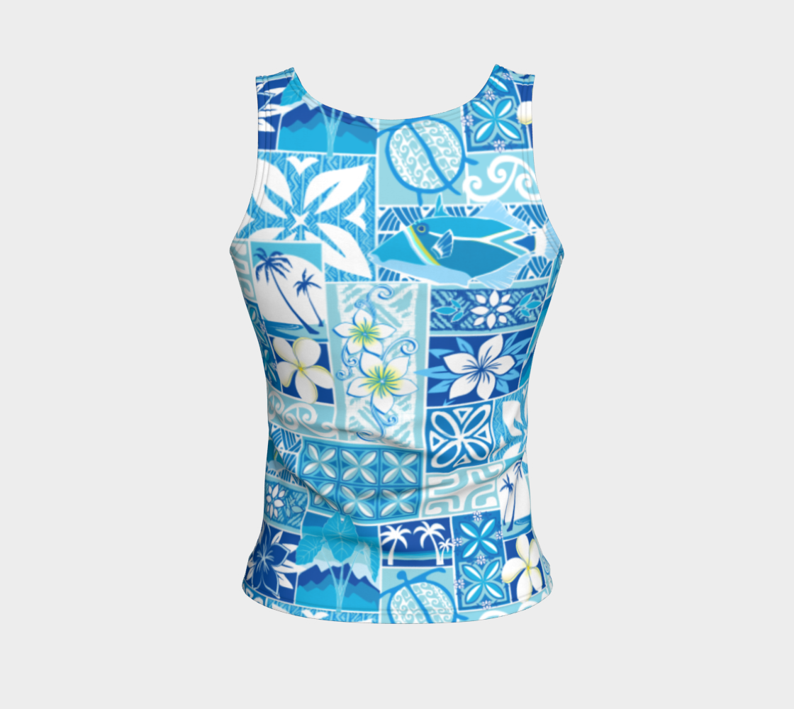 Blue Hawaiian Motif Fitted Tank - The Mad Tropic