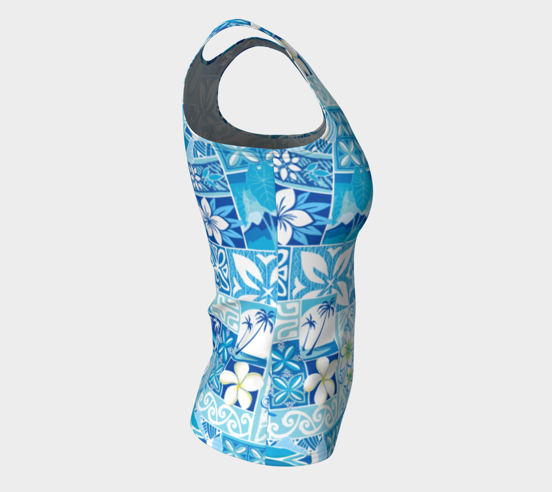 Blue Hawaiian Motif Fitted Tank Long - The Mad Tropic