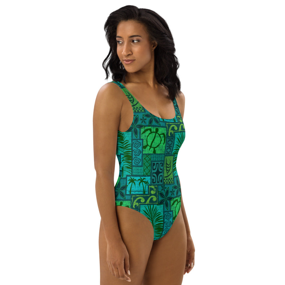 Moku Malihini on blue One-Piece Swimsuit