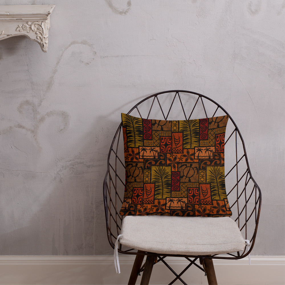 Moku Malihini on Black Premium Pillow