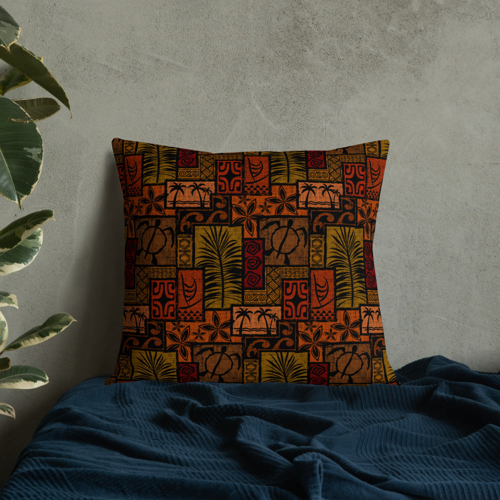 Moku Malihini on Black Premium Pillow